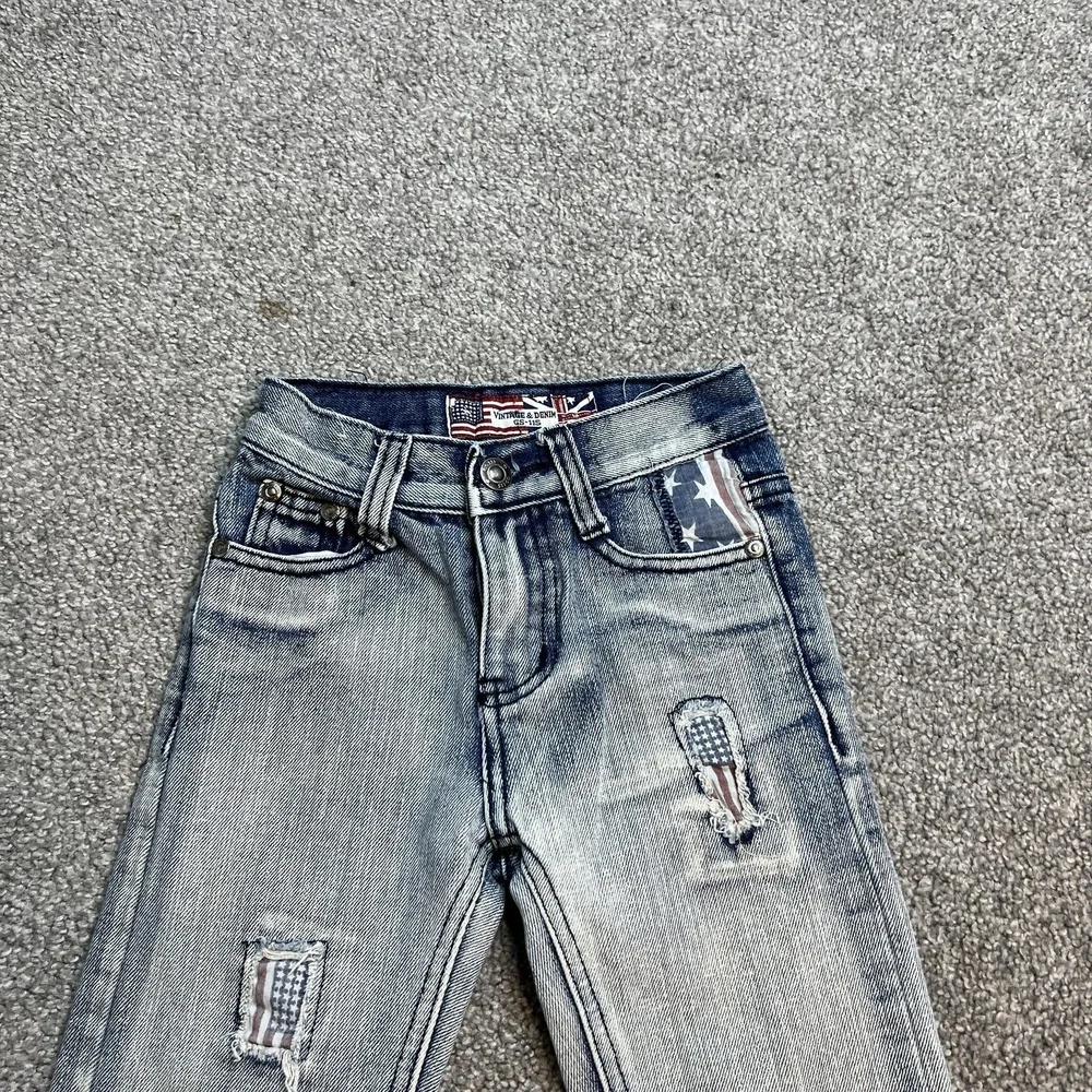 Vintage & Denim Jeans Boys 4 Light‎ Wash Distressed American Flag Patch Straight